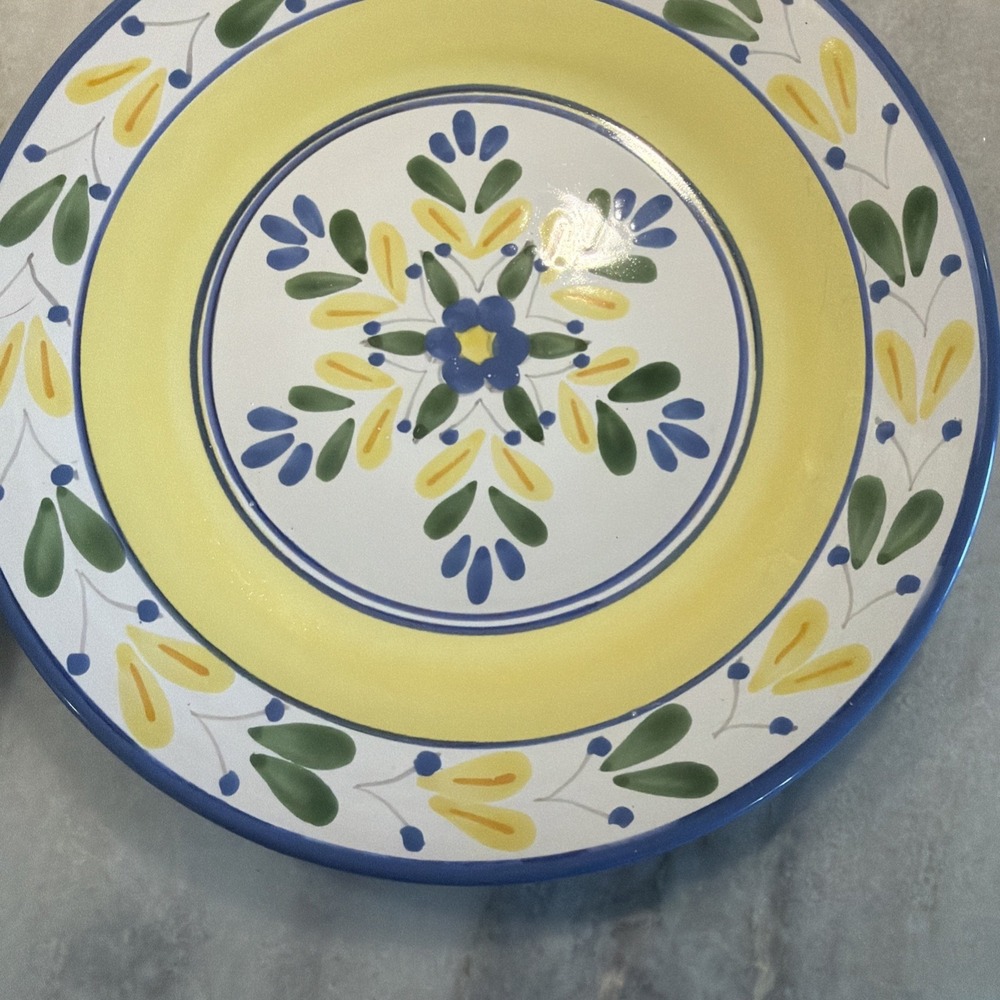 SET OF FOUR SOLIMAR PIER 1 POTTERY DINNER PLATES BLUE AND YELLOW Gw994 - Picture 4 of 14